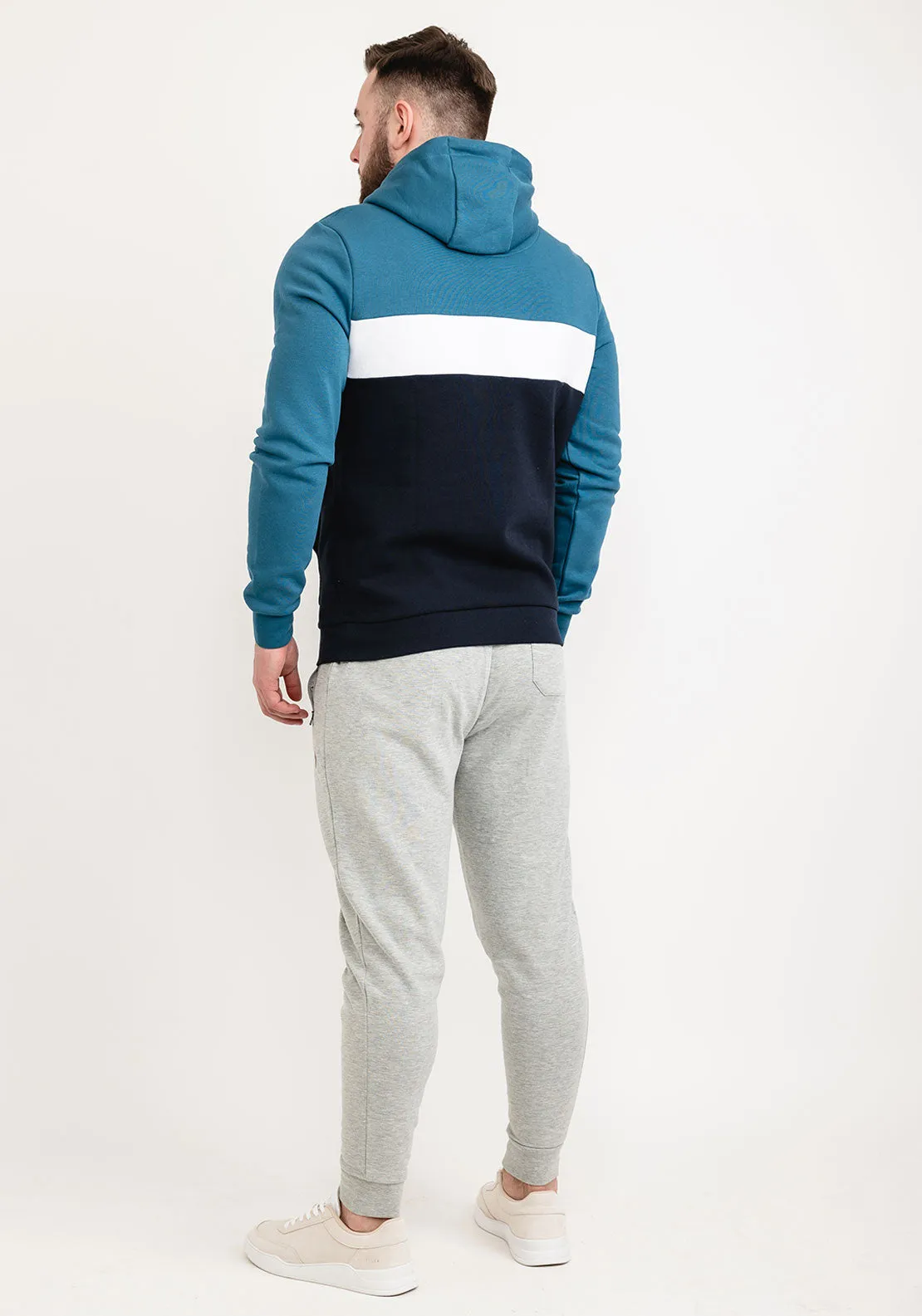 11 Degrees Block Colour Pullover Hoodie, Midnight Blue & White