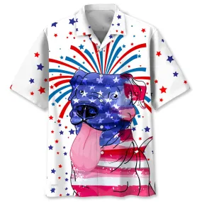 3D All Over Print Pitbull Dog Independence Day Hawaii Hawaiian Shirt