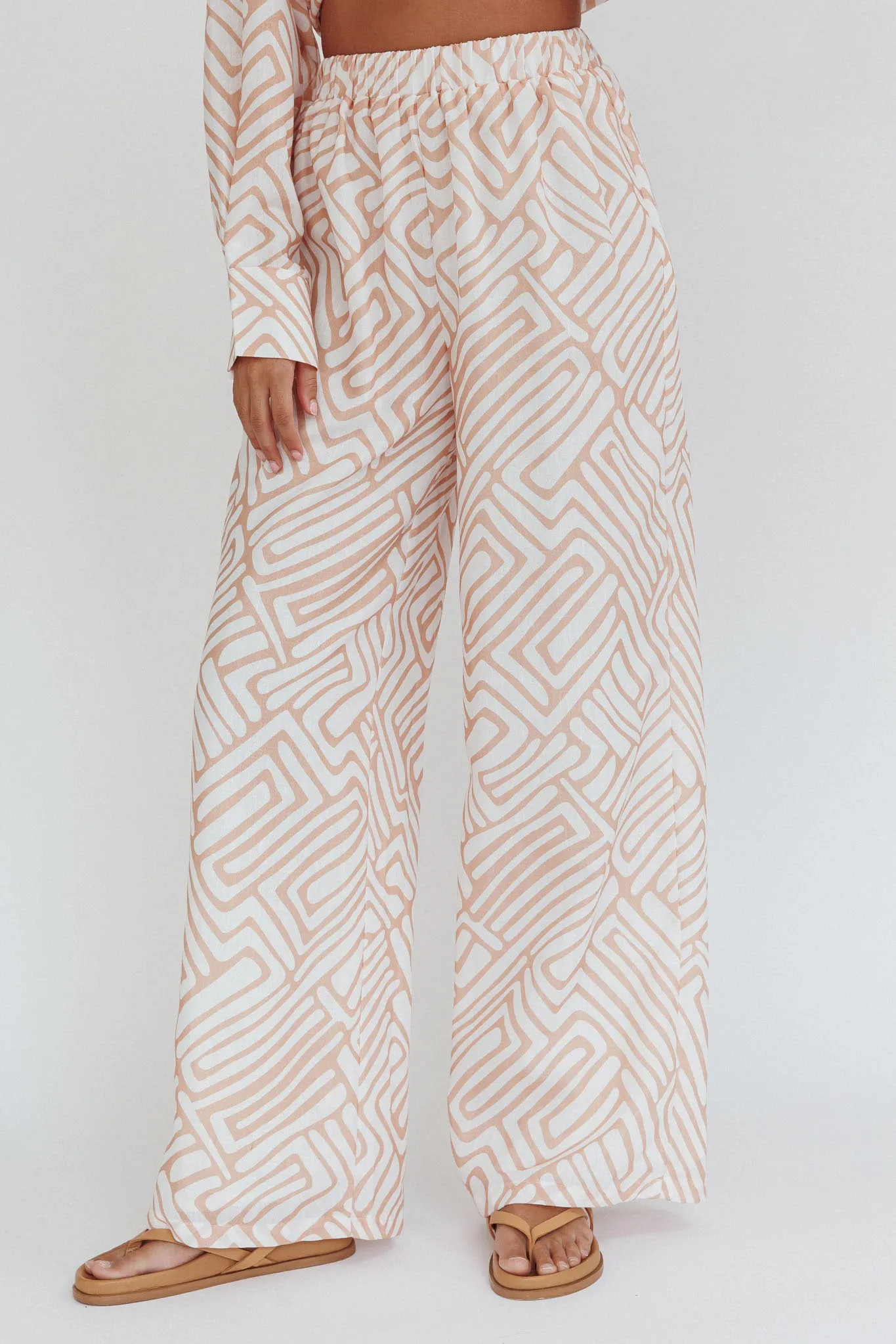 Alex Elastic Waist Pants Print Peach