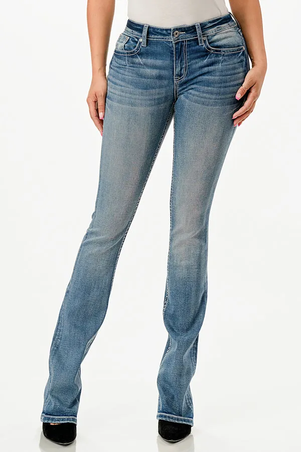 Aztec Embellished Mid Rise Bootcut Jeans