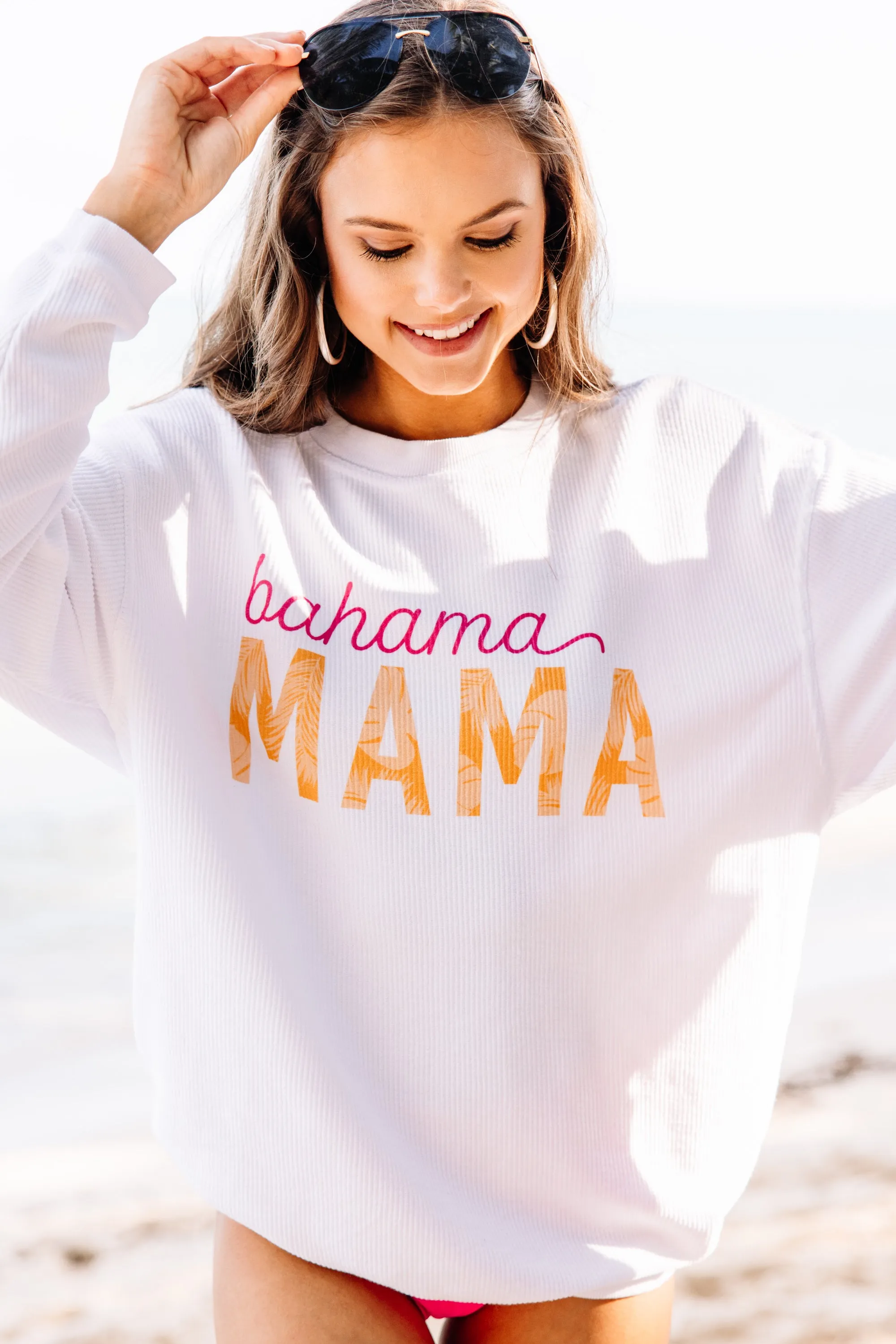 Bahama Mama White Corded Graphic Sweatshirt