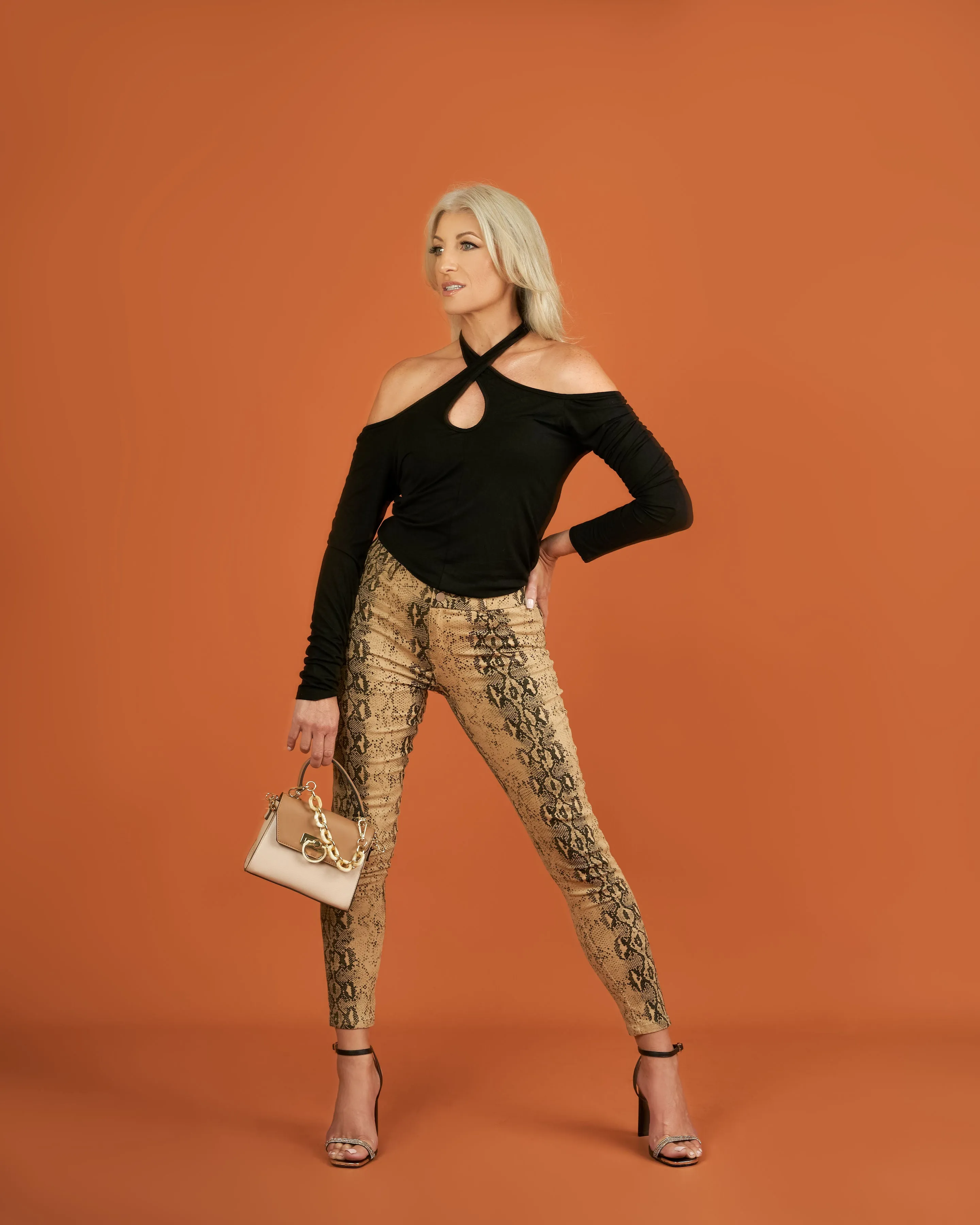 Beige Snake Print Pants