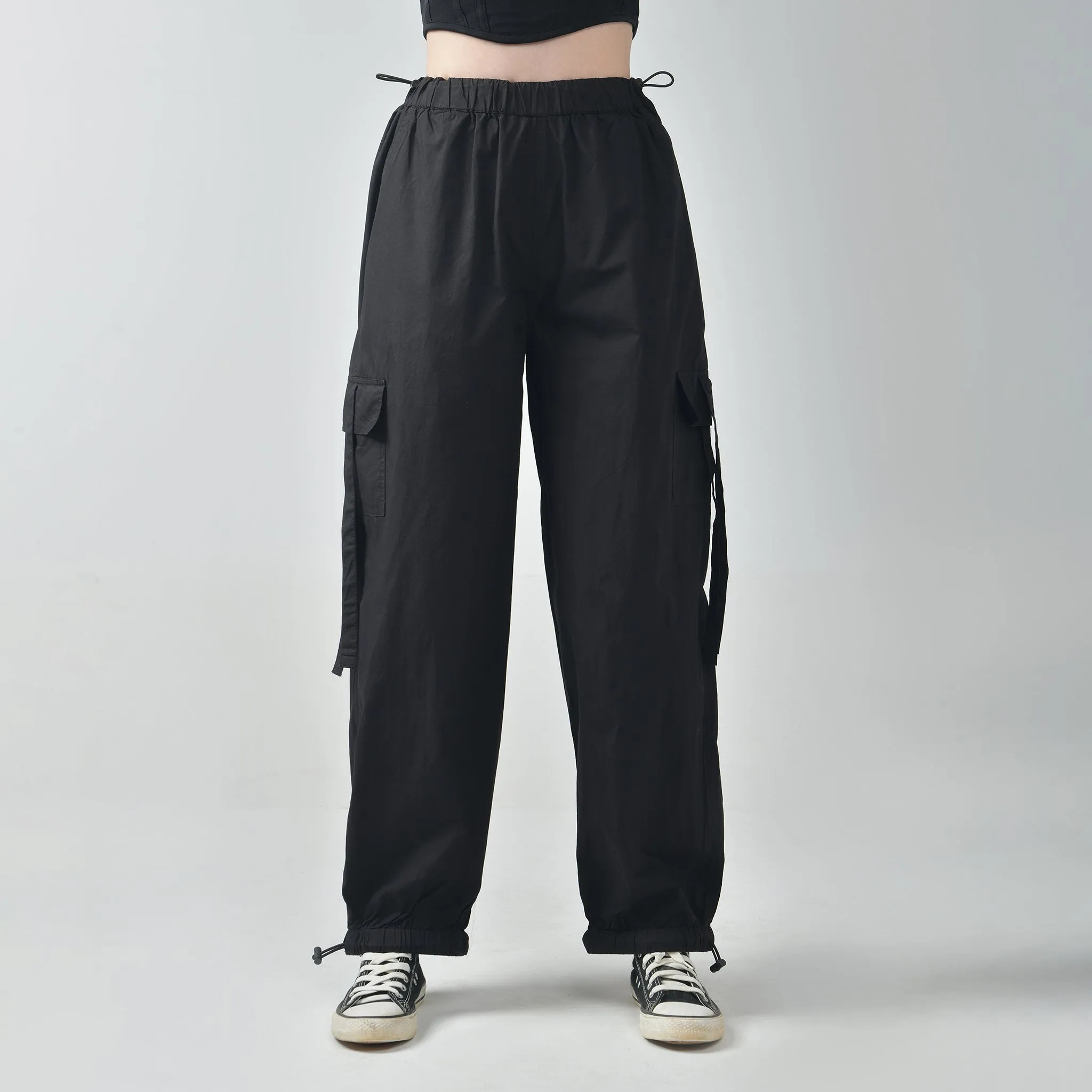 Black Cargo Parachute Pants