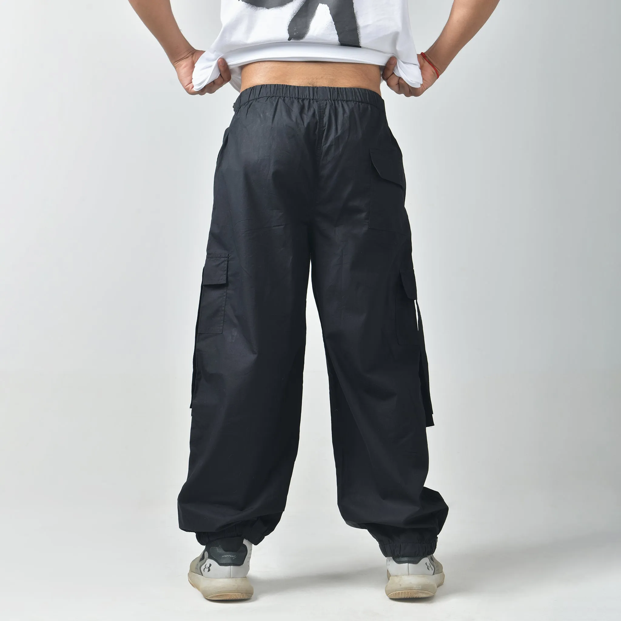 Black Cargo Parachute Pants