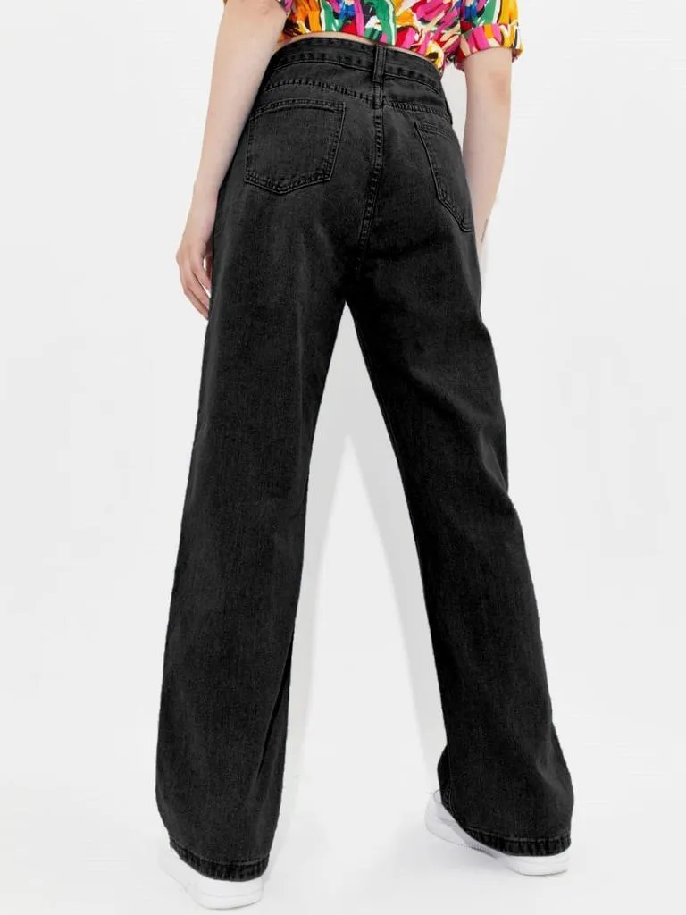 Black High Waist Wide leg Women Jeans