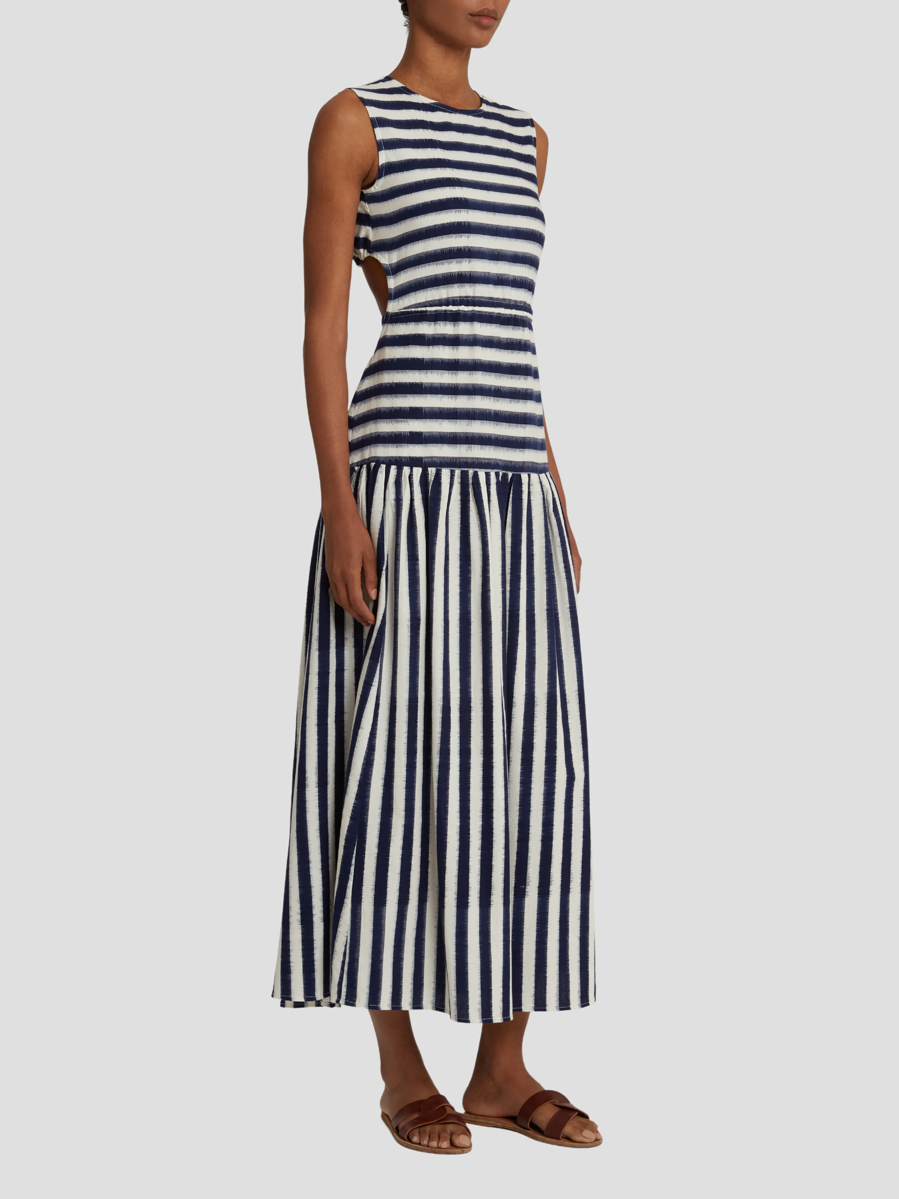 Blue & White Pulcheria lkat Stripes Dress