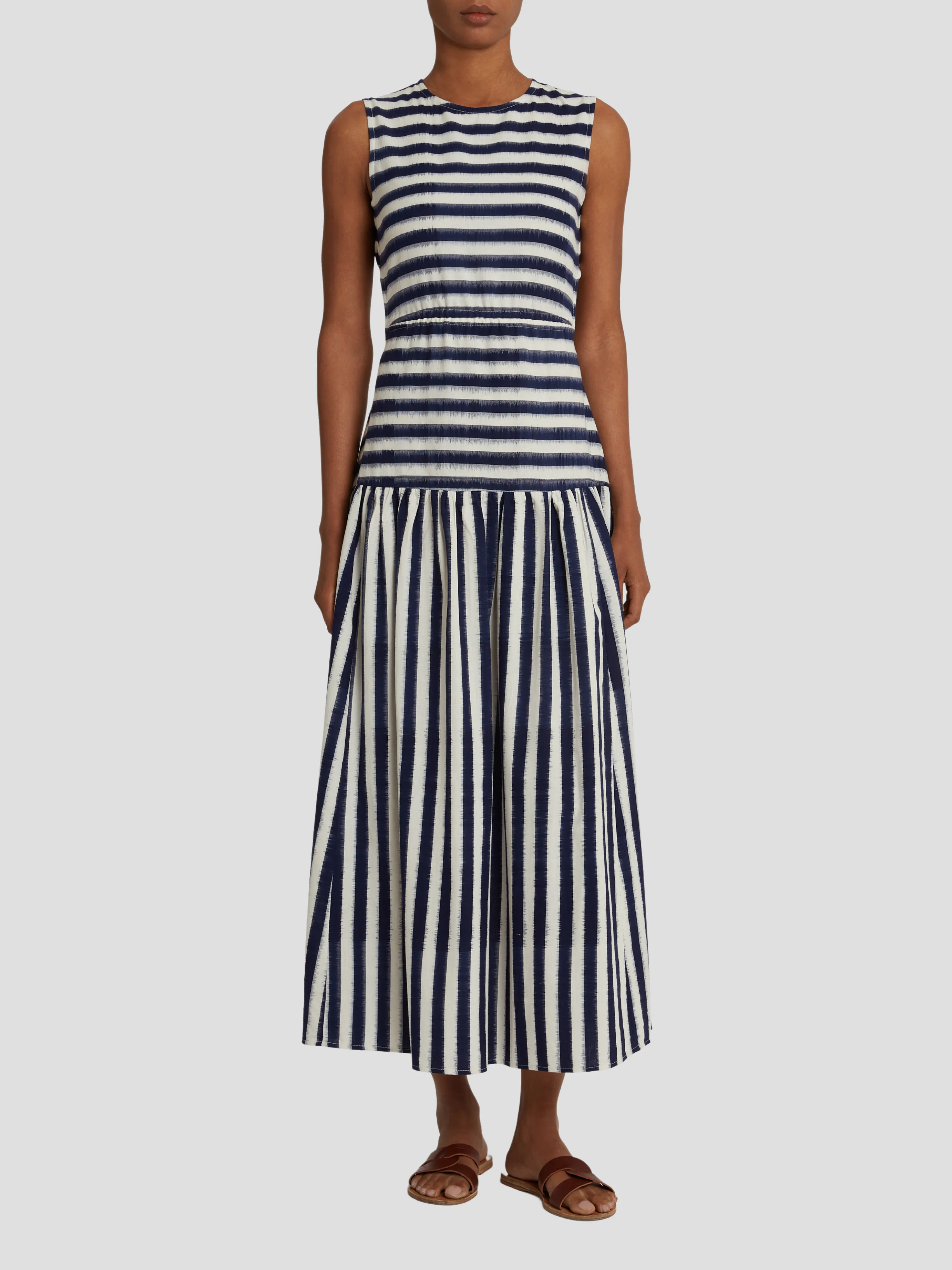 Blue & White Pulcheria lkat Stripes Dress