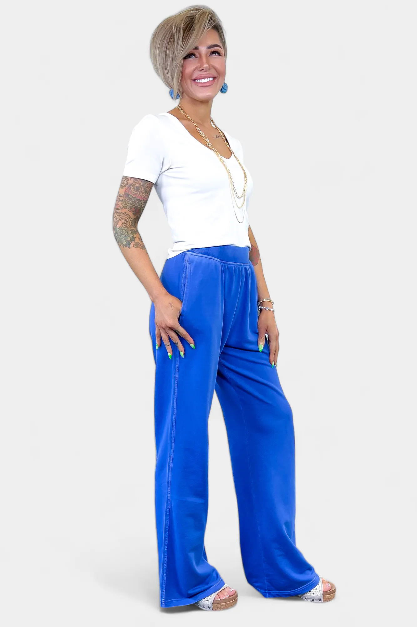 Blue Wide Leg Lounge Pants