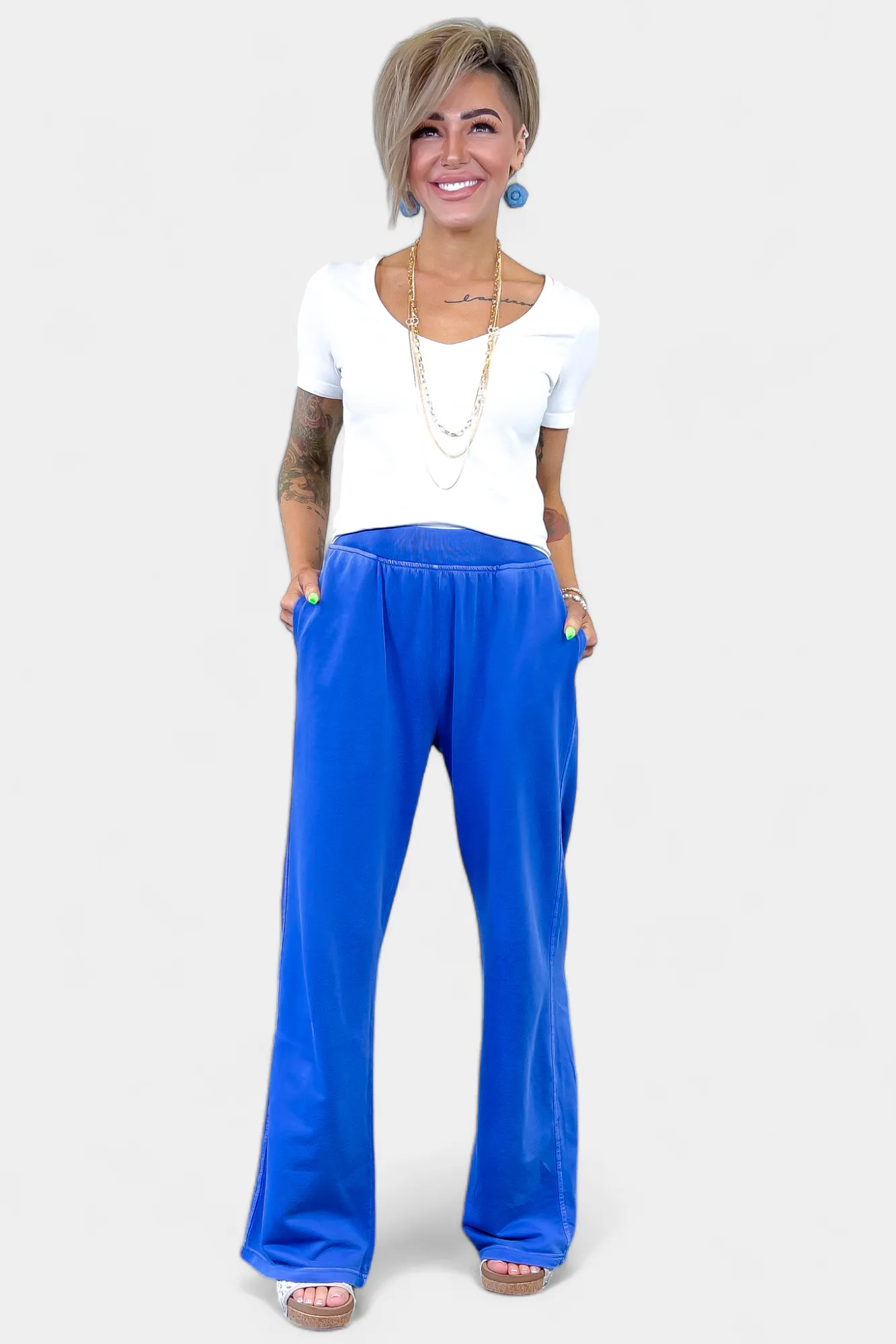 Blue Wide Leg Lounge Pants