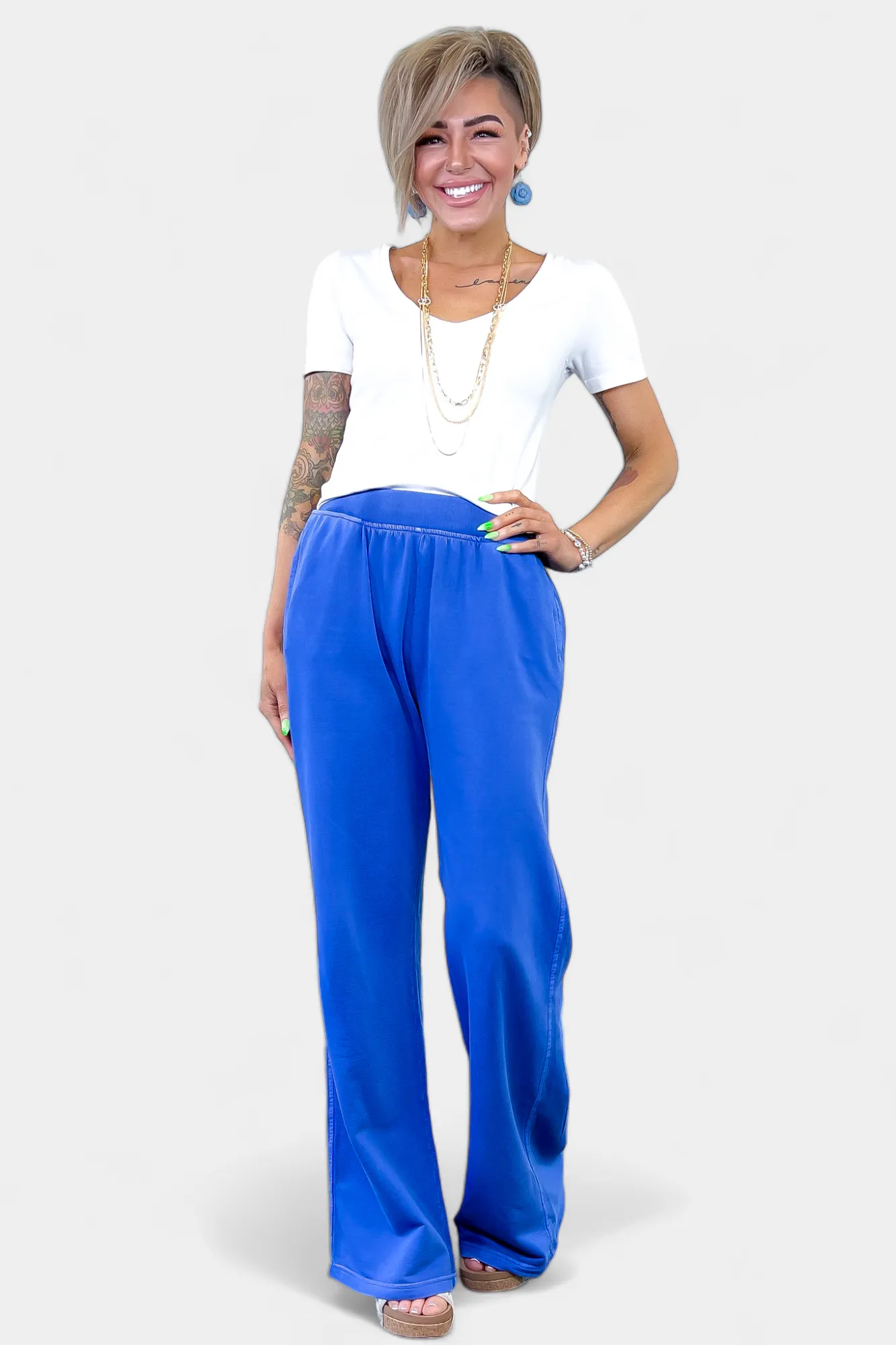 Blue Wide Leg Lounge Pants