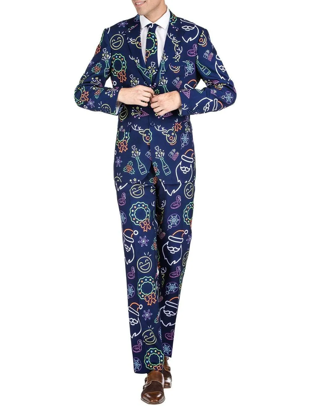 Braveman Men's Classic Fit Ugly Christmas Suits with Matching Tie