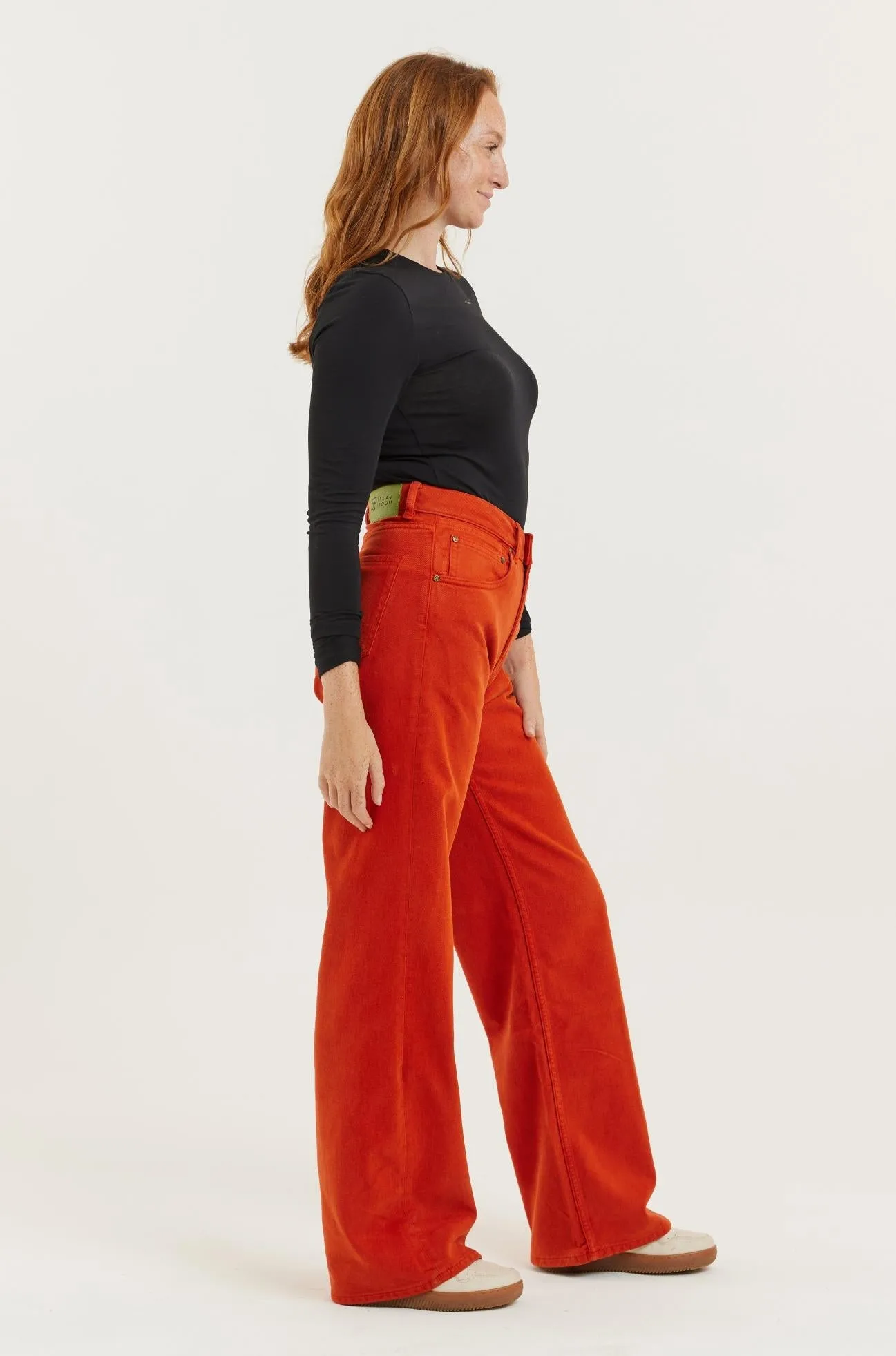 Burnt Orange Recycled Wood Twill Denim Dinah Super High Waist Women’s Trouser