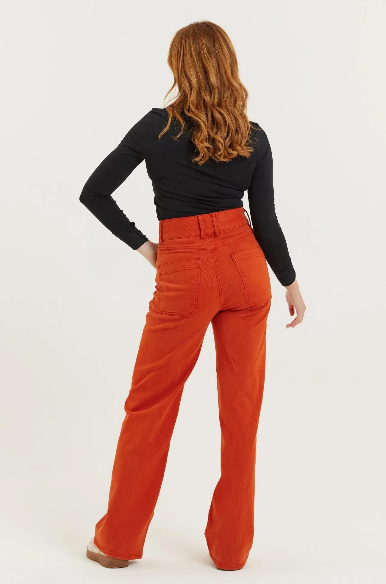 Burnt Orange Recycled Wood Twill Denim Dinah Super High Waist Women’s Trouser