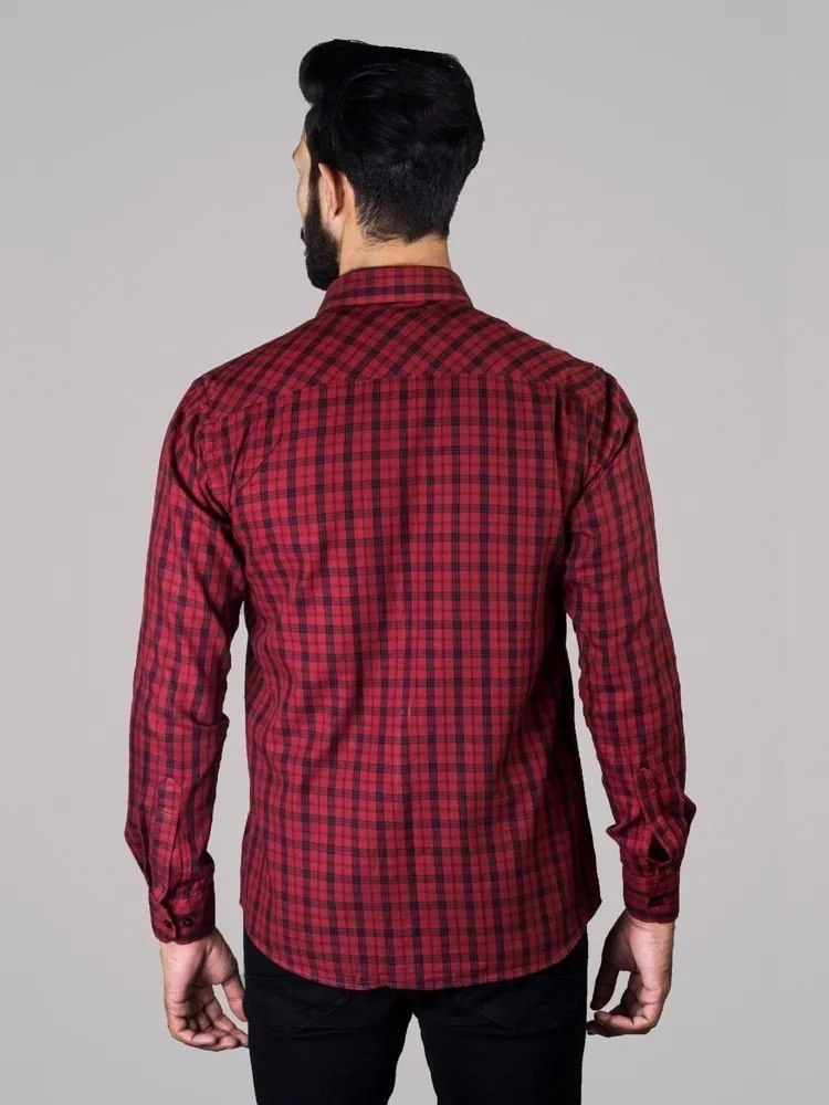 Check Shirt - Men Checked Button Down Collar Cotton Shirt