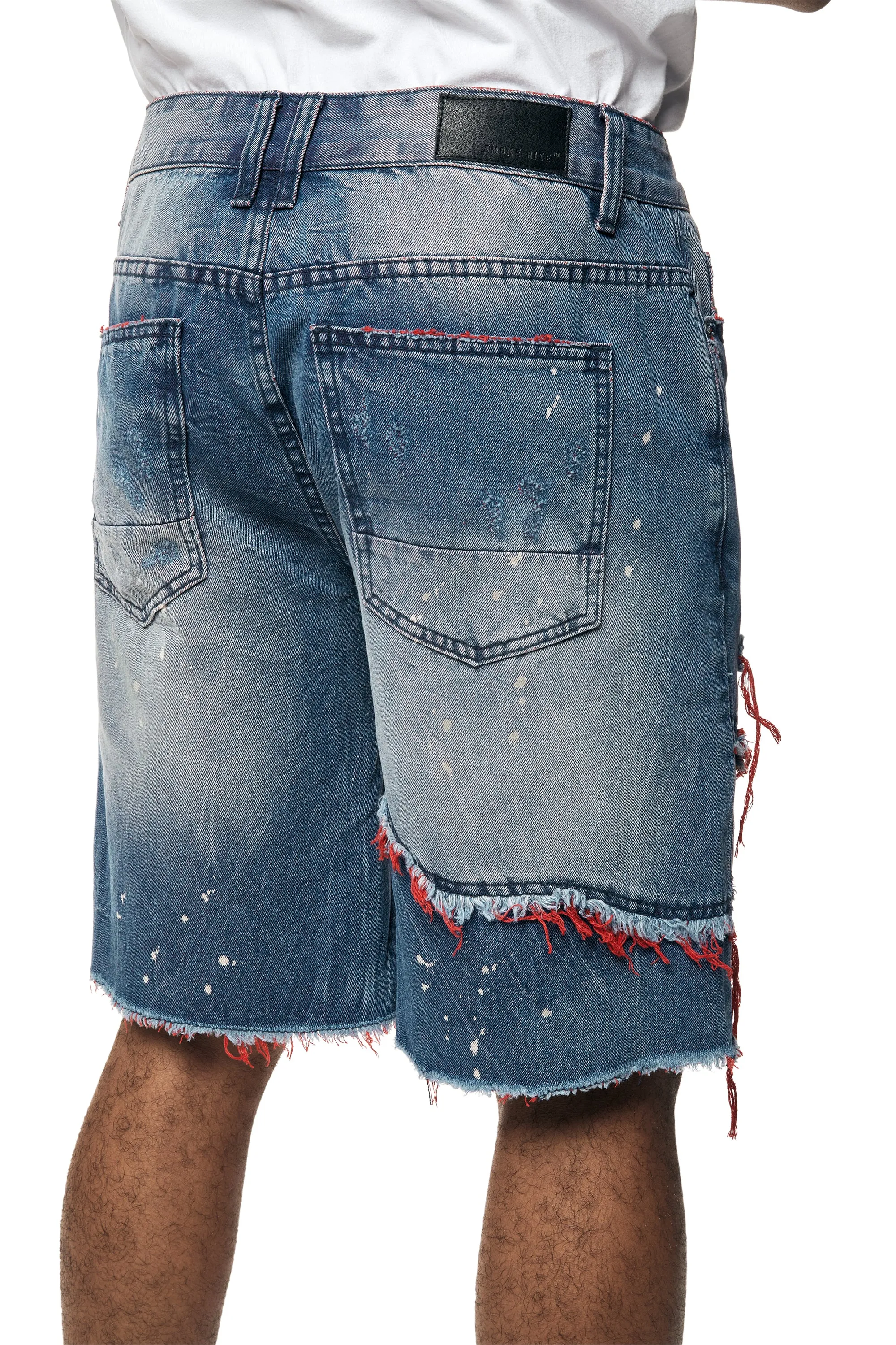 Color Wash Heavy Rip & Repair Jean Shorts - Red