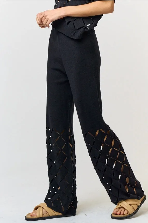 Cutout Detail Black Knit Pull Up Pants