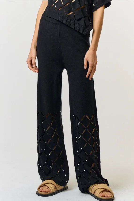 Cutout Detail Black Knit Pull Up Pants