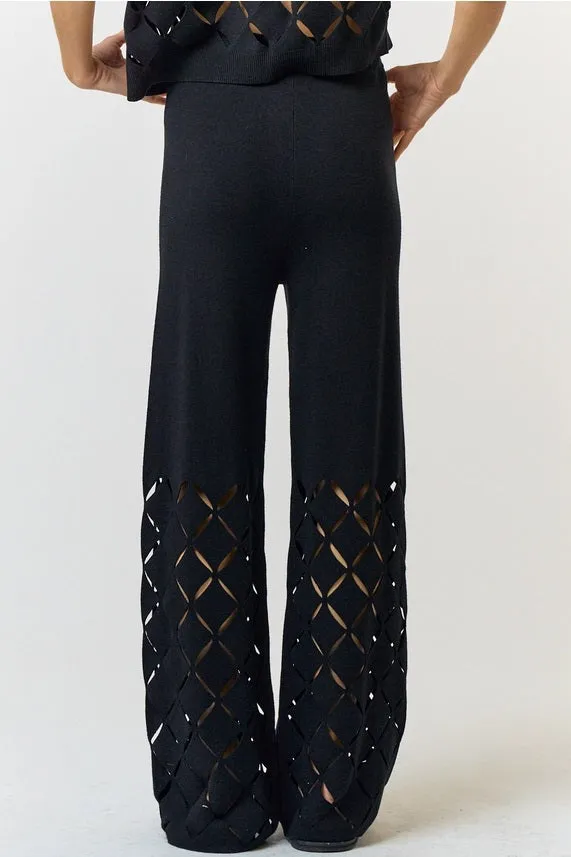 Cutout Detail Black Knit Pull Up Pants