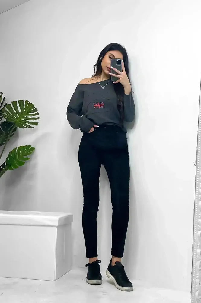 Dark Grey London Embossed Cropped Sweatshirt