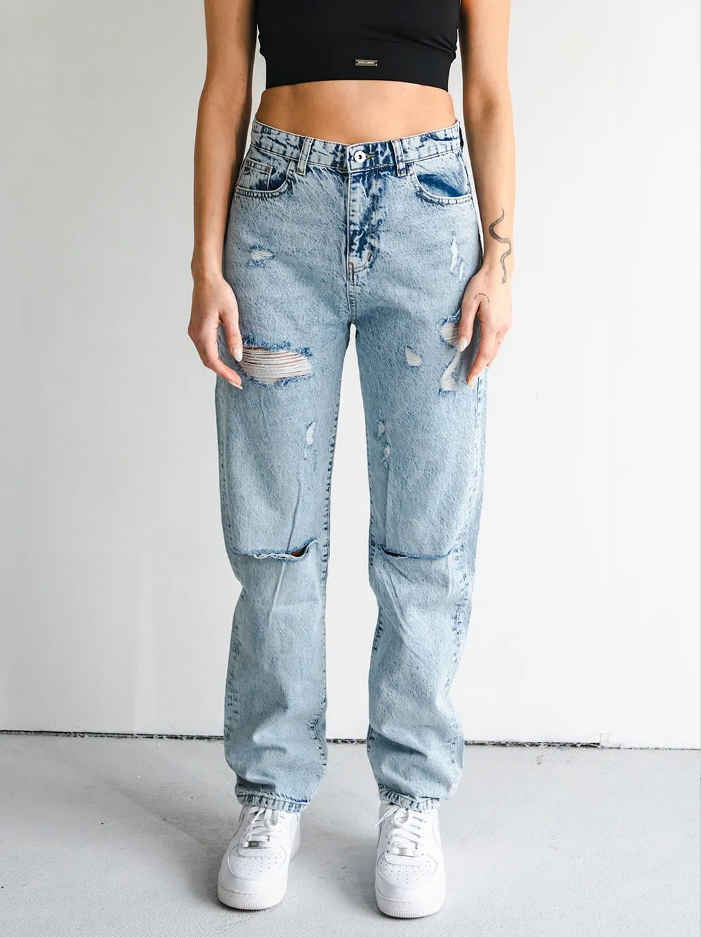 Destroyed Straight Fit Light Blue Women Jeans