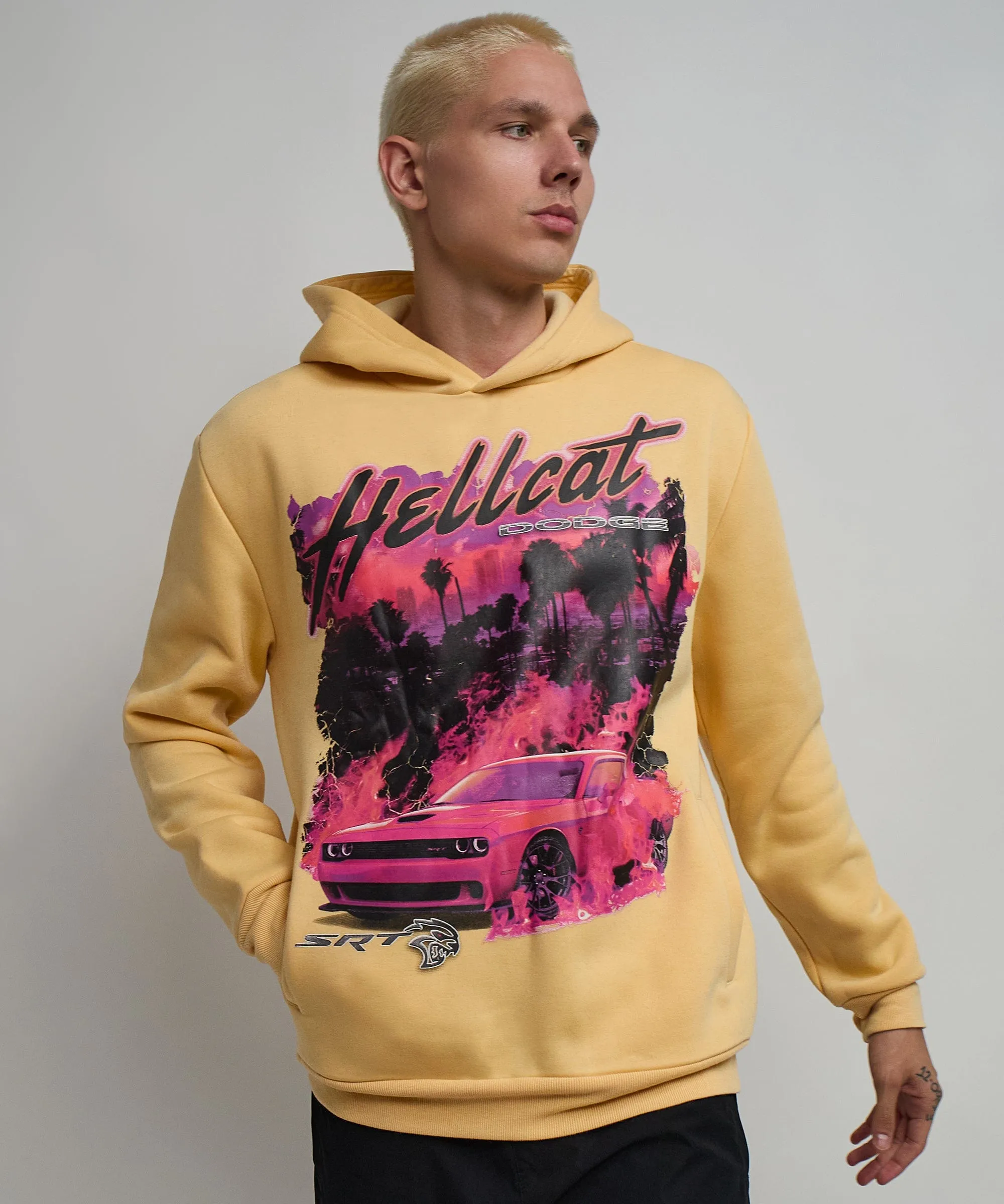 Dodge Hellcat Graphic Print Hoodie - Khaki