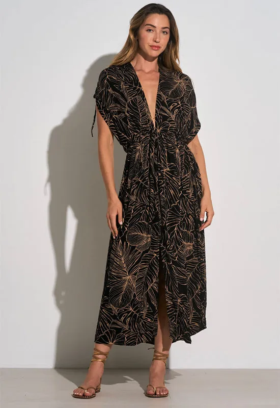 Elan - V-Neck Open Back Maxi Dress Black Tropic