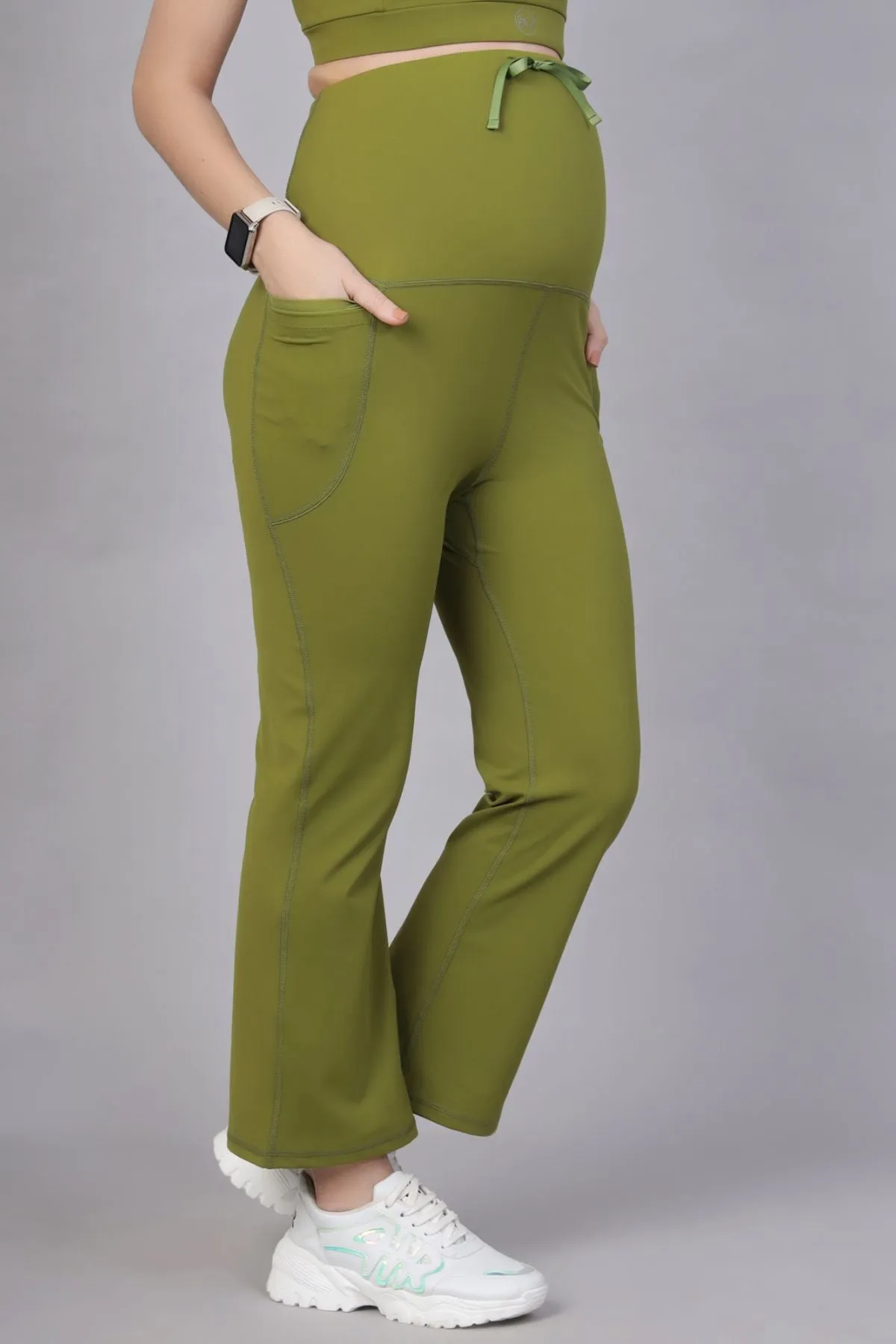 Full Bump-Coverage Olive Flair Maternity Pants