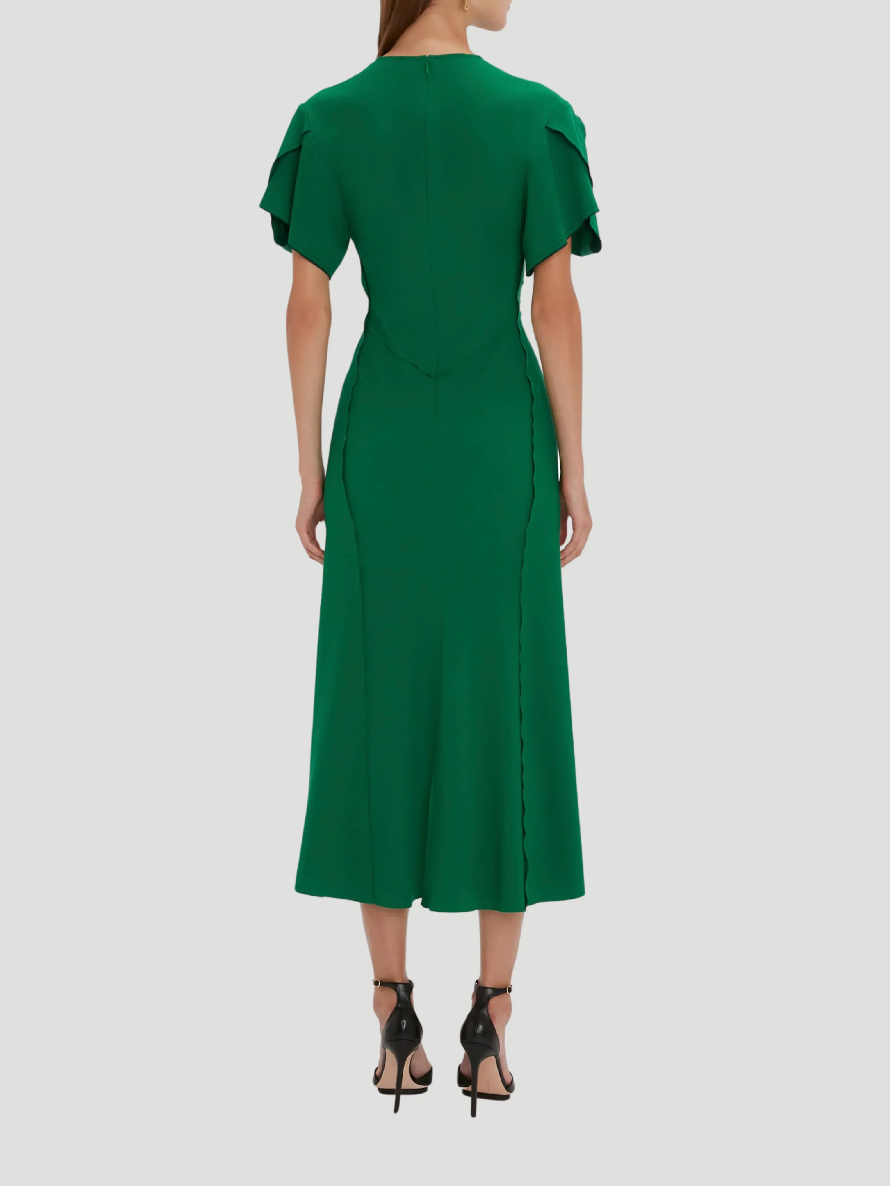 Gathered V-Neck Midi Dress