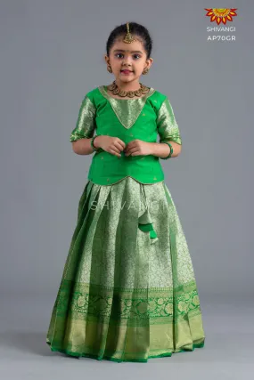 Girls Green Wild Rose Pattu Pavadai