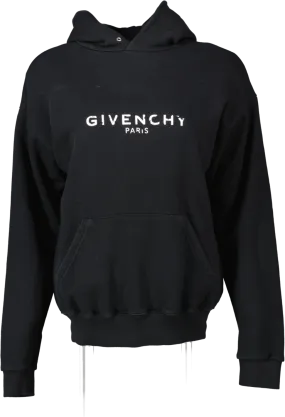 GIvenchy Black Distressed Logo Hooded Sweatshirt UK XS