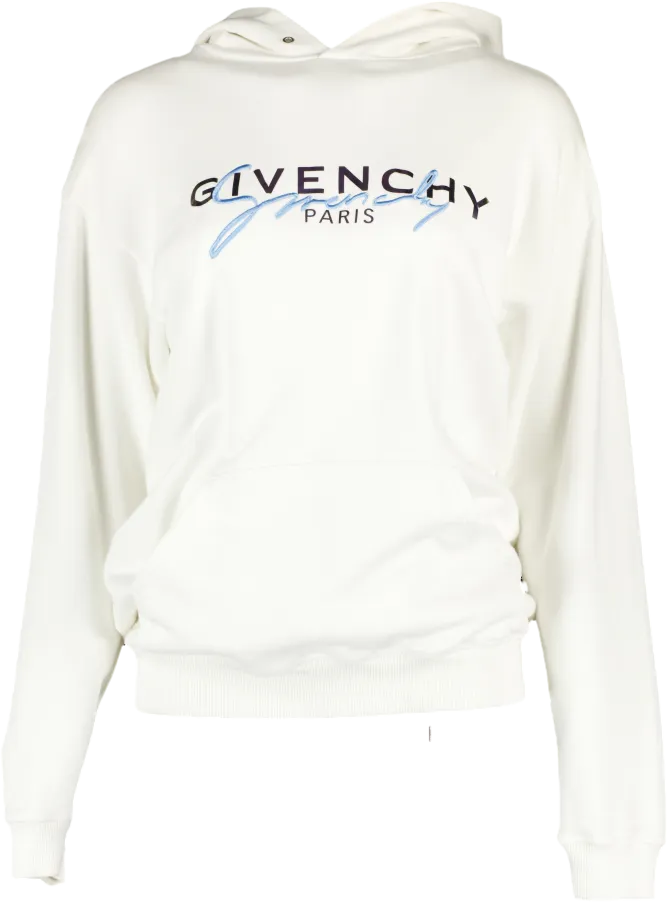 GIvenchy White / Blue embroidered Logo Hoodie UK XS