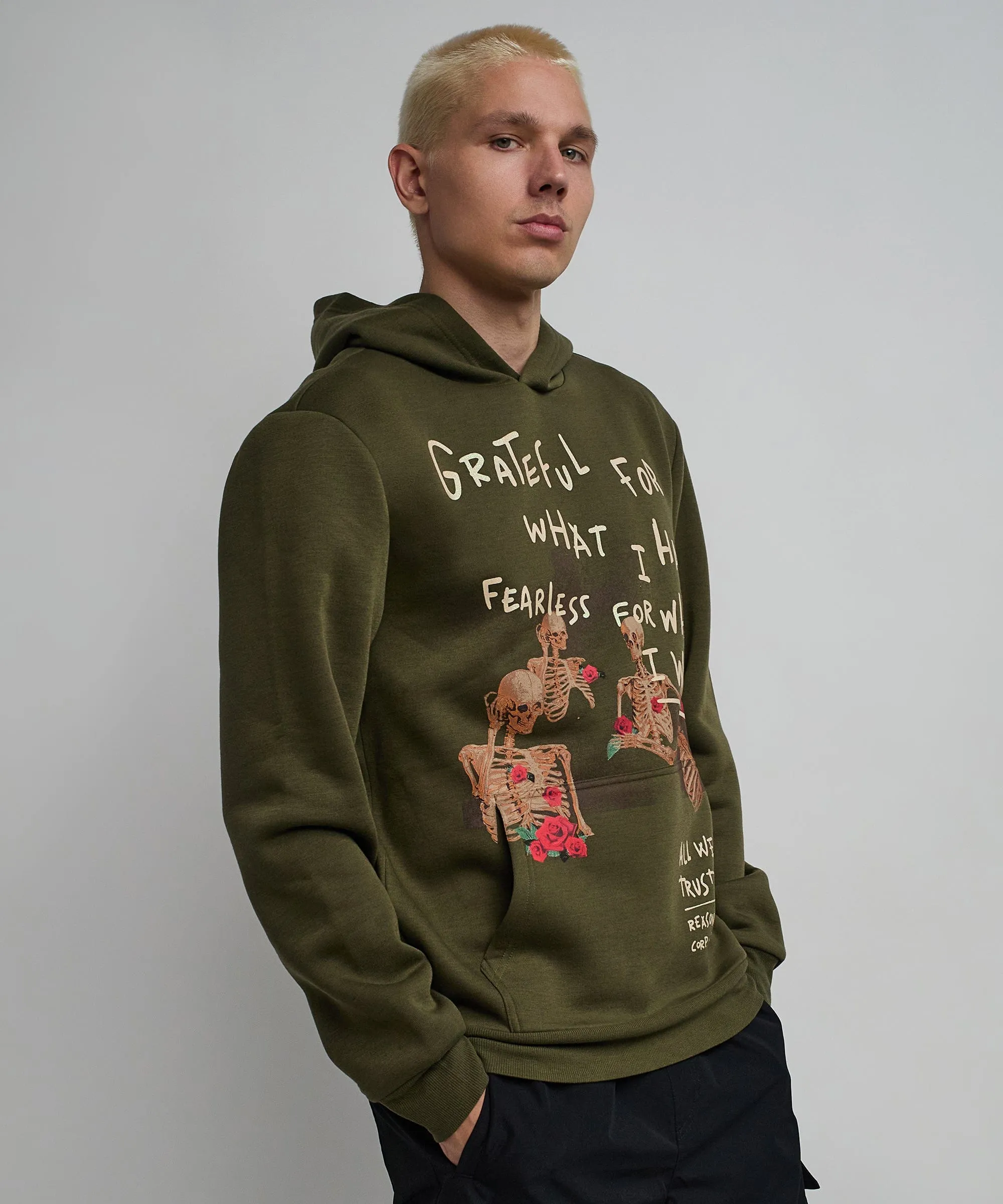 Grateful Roses Hoodie - Olive Green