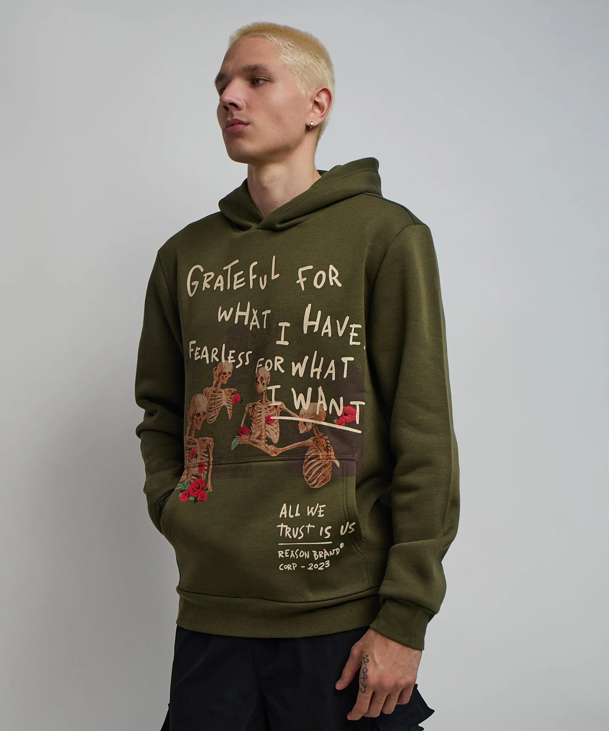 Grateful Roses Hoodie - Olive Green