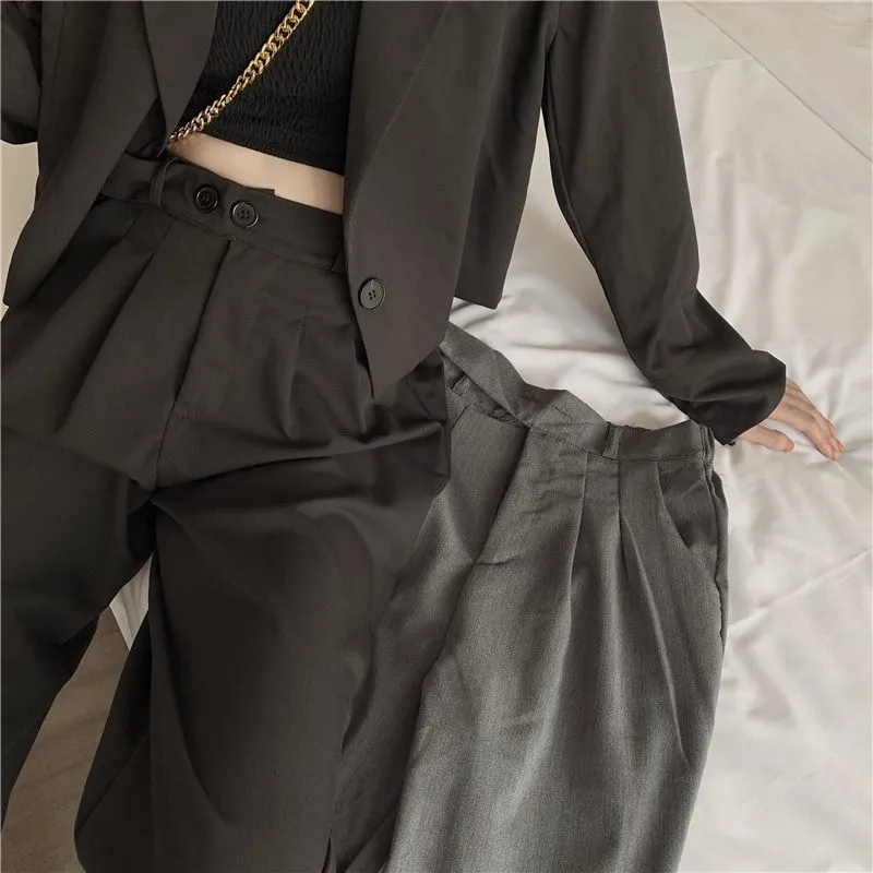 High-Waist Plain Wide-Leg Pants dd4