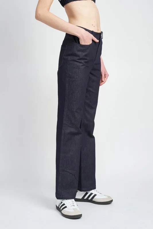 HIGH WAIST SEMI FLARED DENIM PANTS