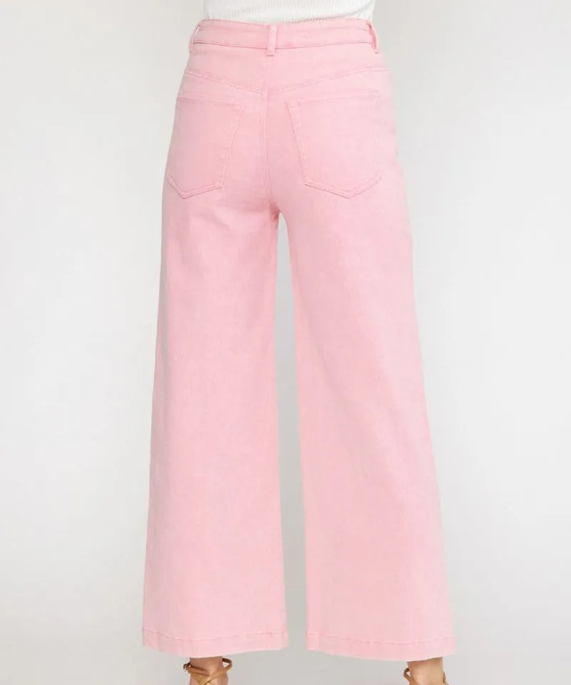 High Waisted Wide Leg Pants - Pink