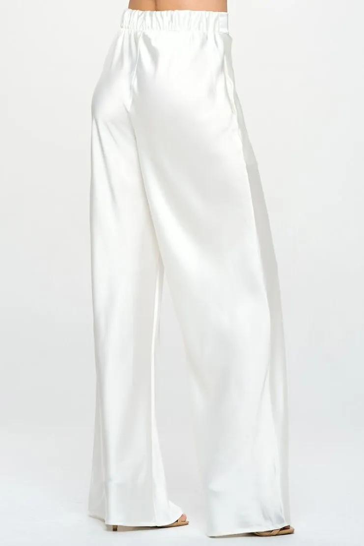 Janie White Wide Satin Pants