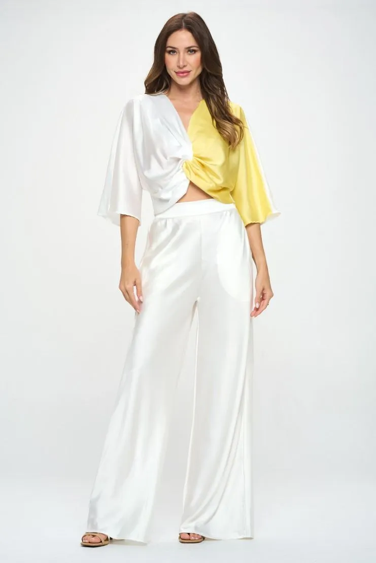 Janie White Wide Satin Pants