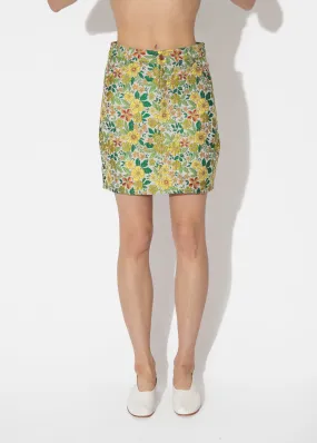 Jean Miniskirt in Yellow Floral Jacquard