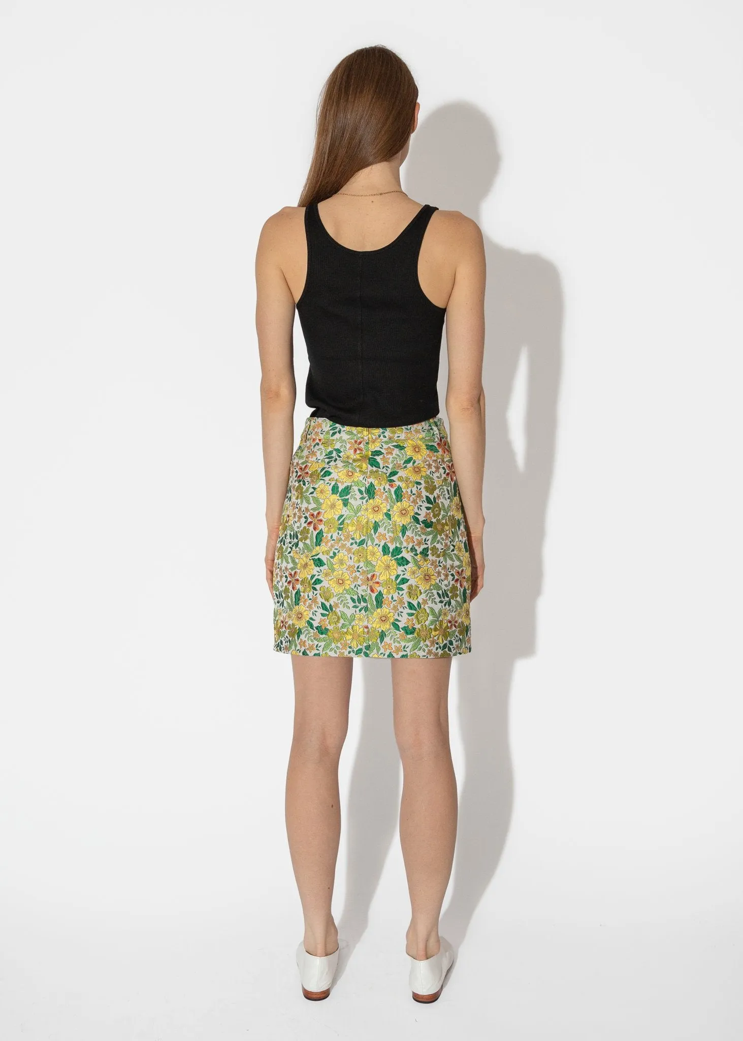 Jean Miniskirt in Yellow Floral Jacquard