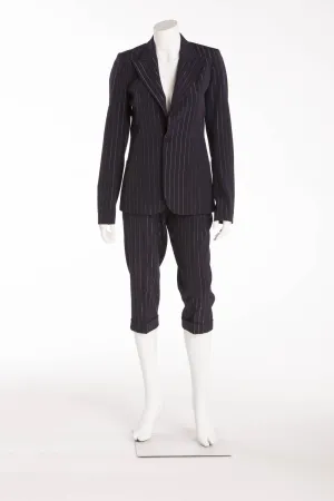 Jean Paul Gaultier - 2PC Dark Blue Pin with Gold Stripe Blazer and Capri - IT 40