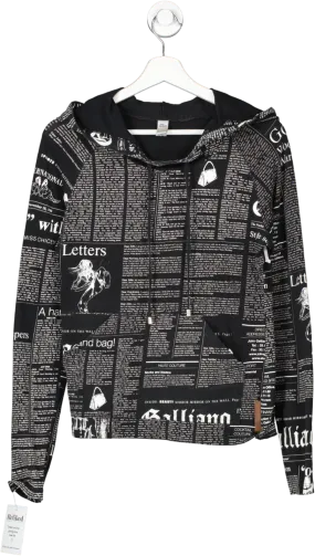 john galliano Black Newspaper Print Hoodie UK XXS-XS