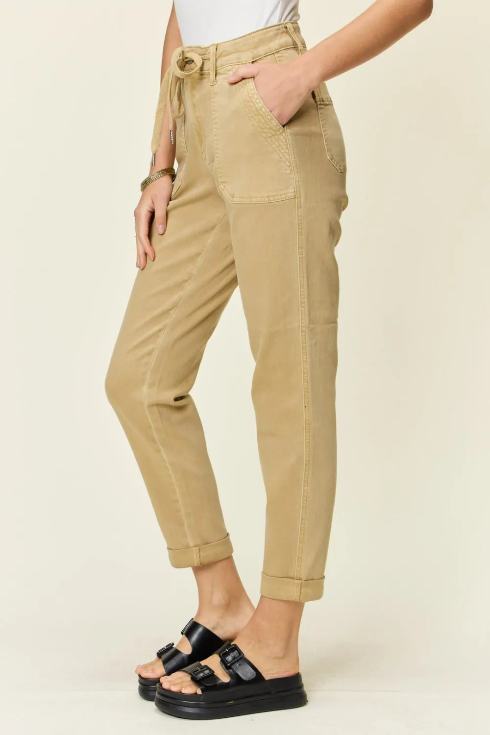 Khaki Full Size High Waist Jogger Jeans