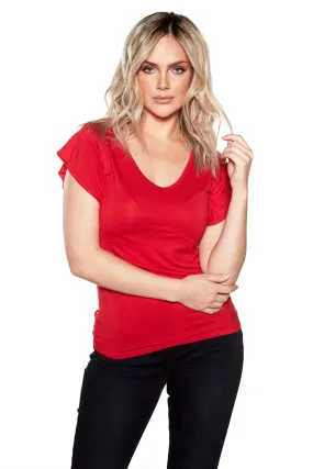 Ladies Flutter Sleeve Top - Red