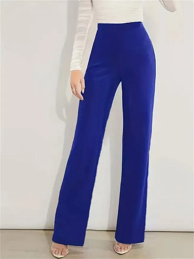 Ladies' High-Waisted Straight Leg Dress Pants in Black and Royal Blue