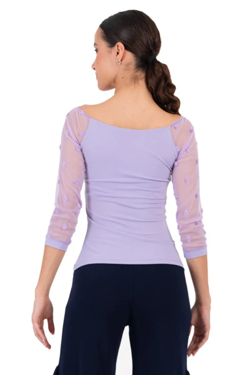 Lavender Blouse With Polka Dot Tulle Sleeves (S)