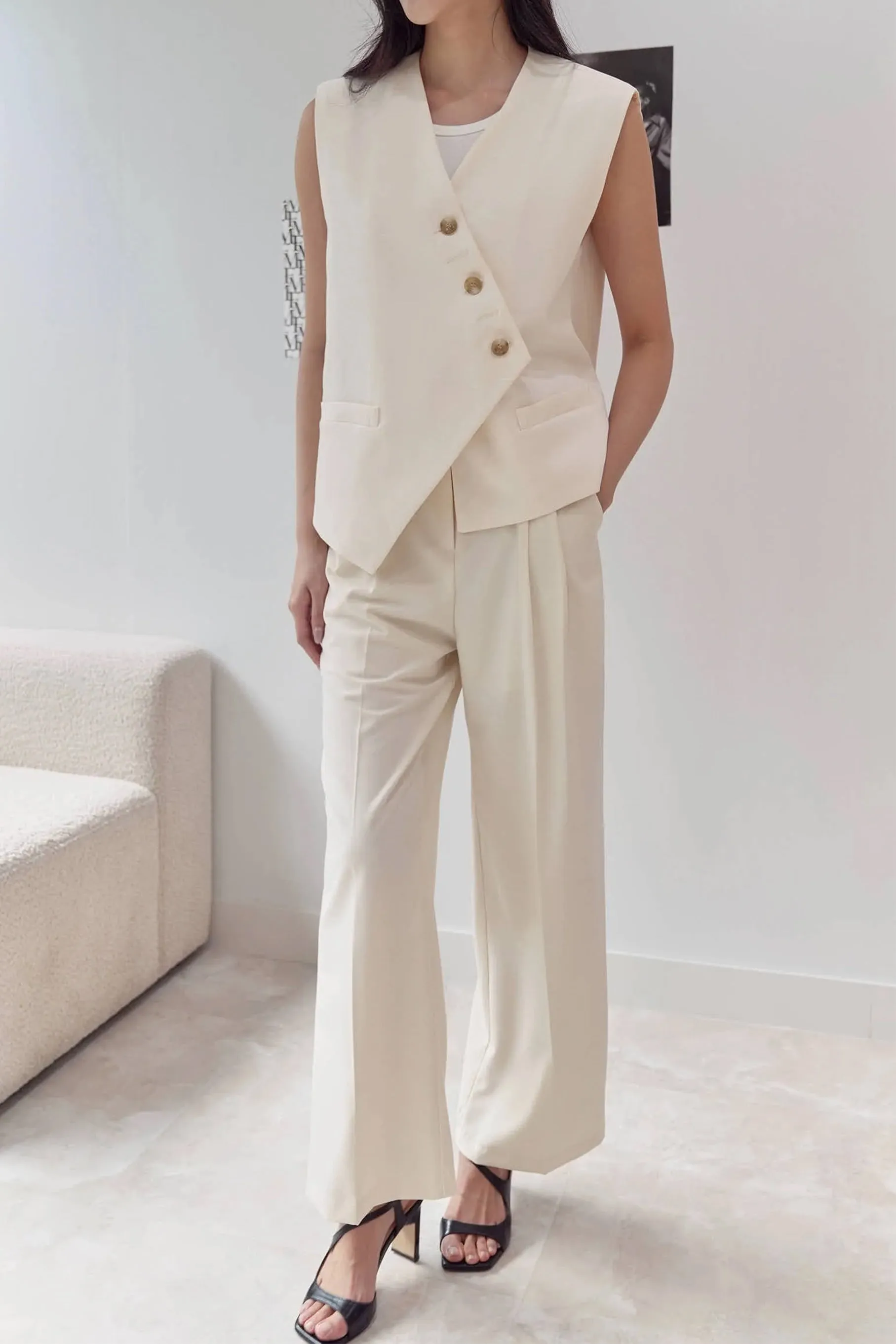 Lillian Pintuck Trousers, Ivory