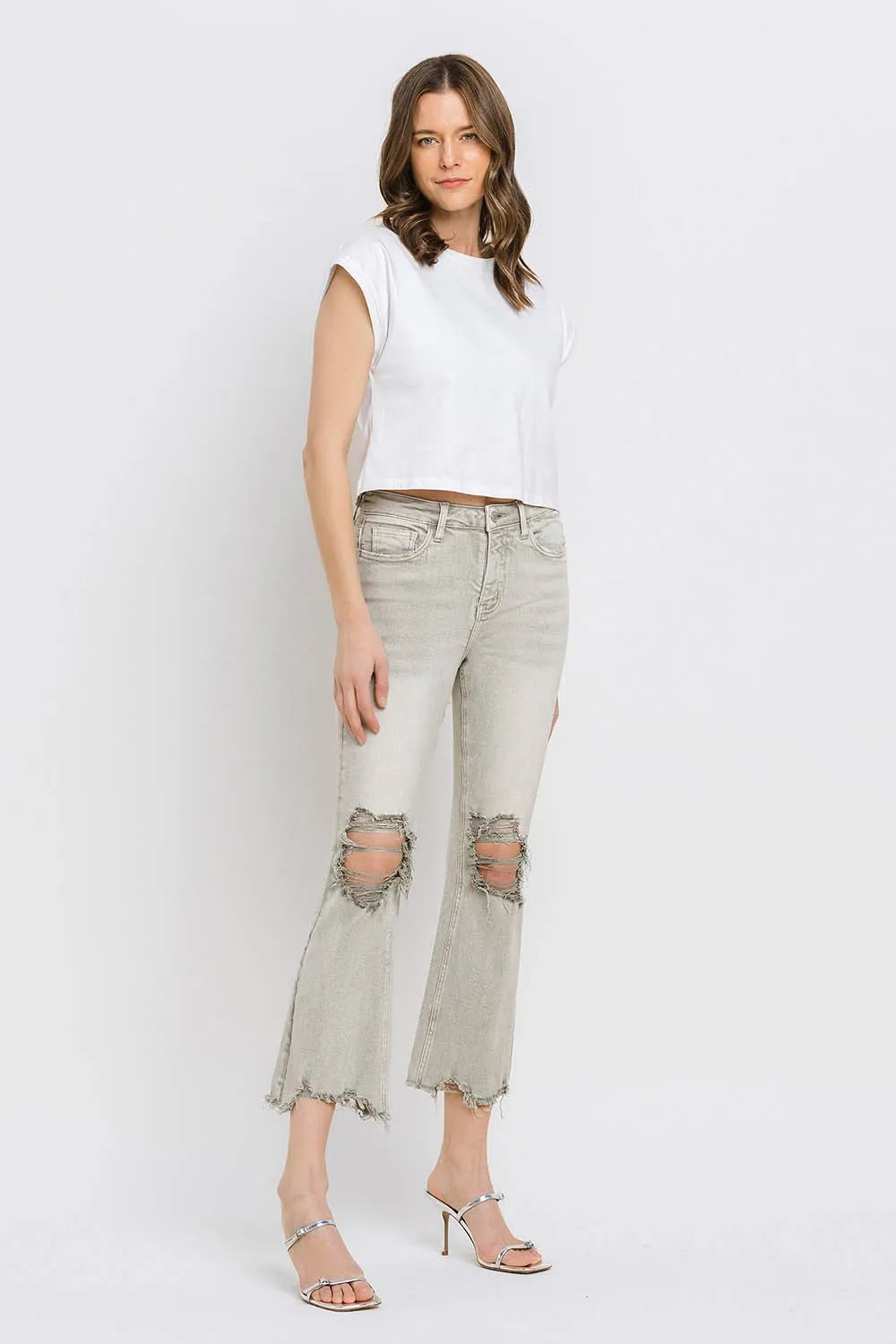 Lovervet Distressed Raw Hem Cropped Flare Jeans