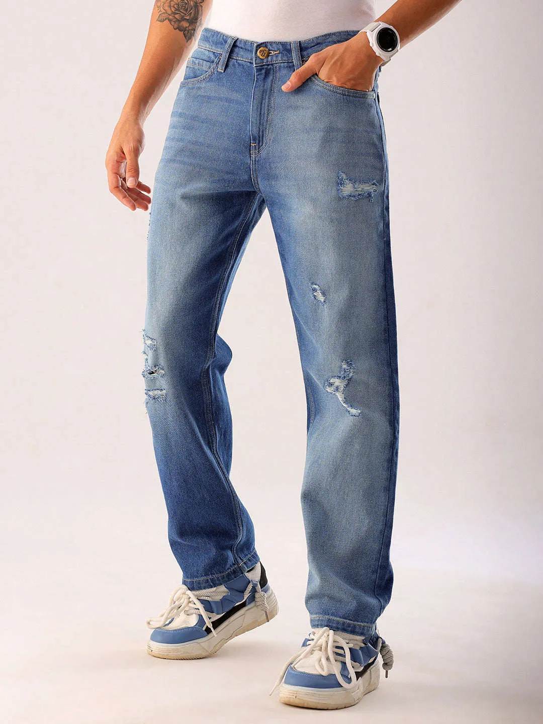 Men Blue Distressed G361 Vintage Straight Fit Jeans