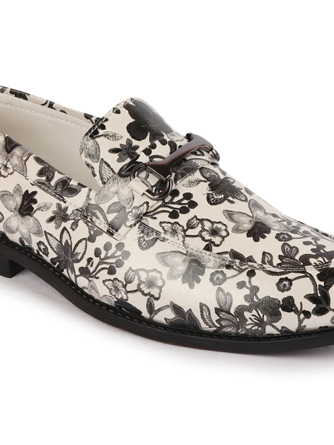 Men Grey Floral Print Horsebit Buckle Weekend Wedding Evening Party Shoes Loafers